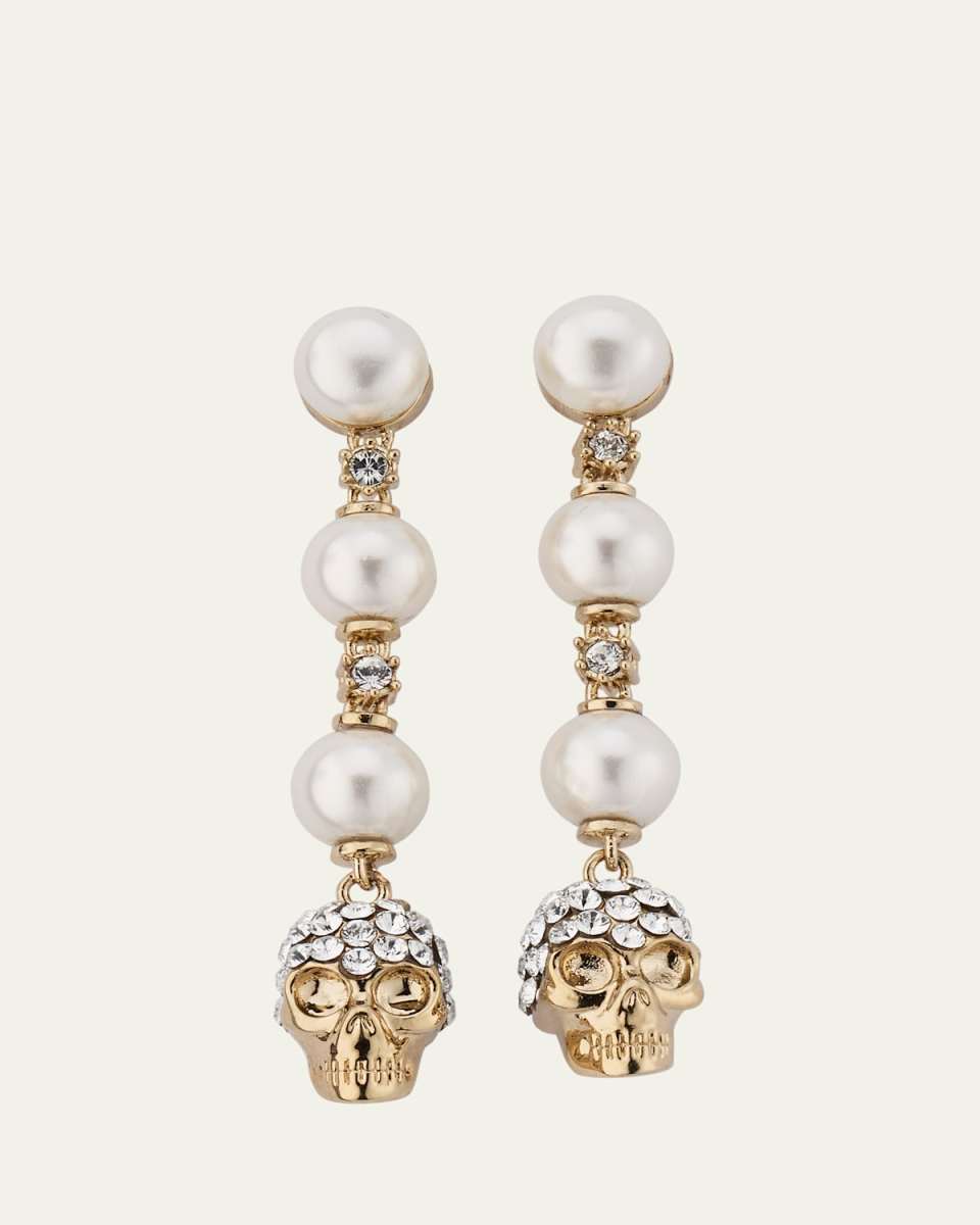 Pearly Skull Drop Earrings